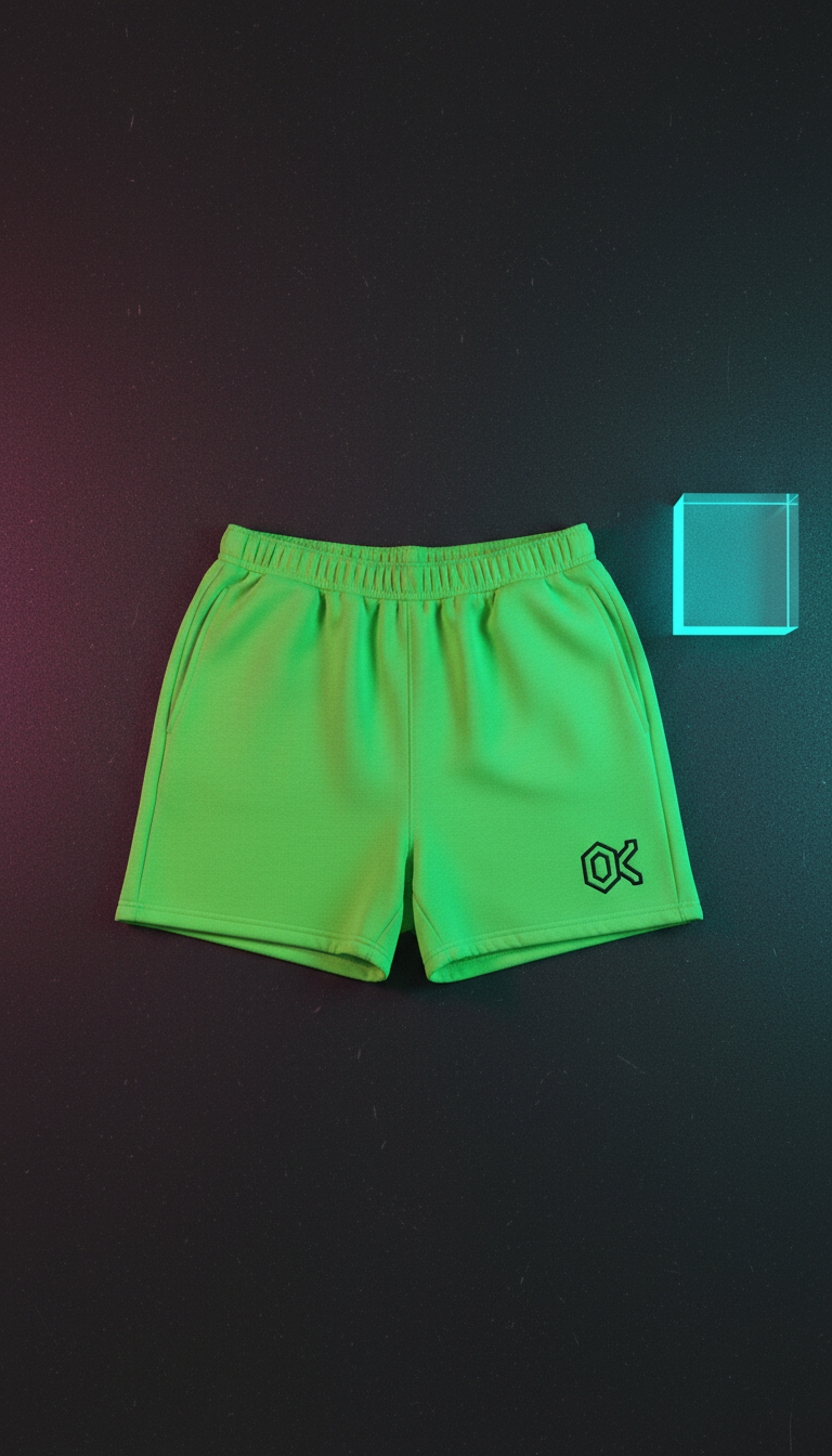 Neon Green Unisex Streetwear Shorts With Otku Logo