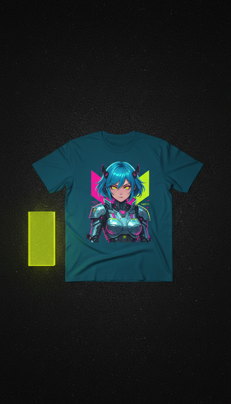 Cyber Aqua Graphic Tee With Exclusive Character Art