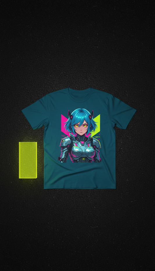 Cyber Aqua Graphic Tee With Exclusive Character Art